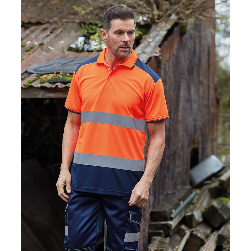 Hi-vis two-tone polo shirt (HVJ220) - Orange/ Navy S